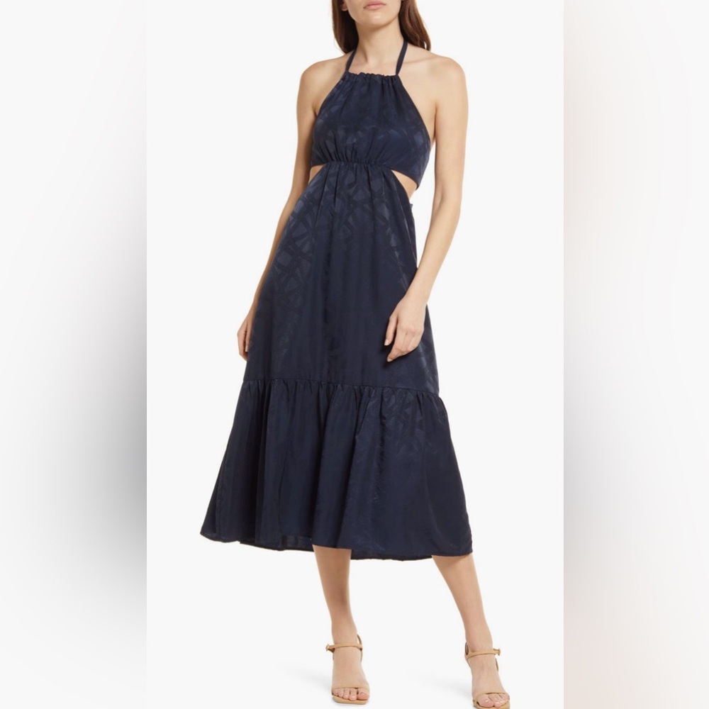 NSR | Addie Halter Neck Cutout Dress | Navy Blue | EUC | Size S